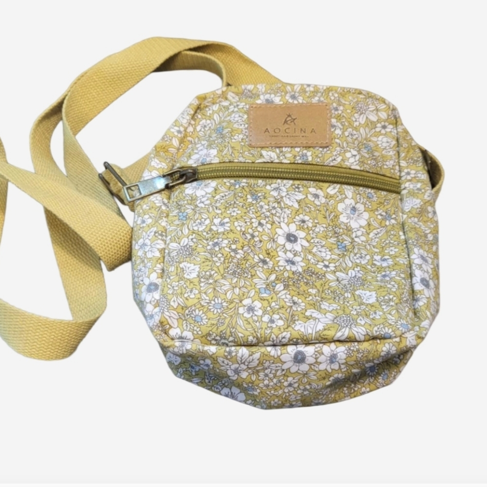Floral Crossbody Bag Yellow Canvas Purse Cottagecore Botanical